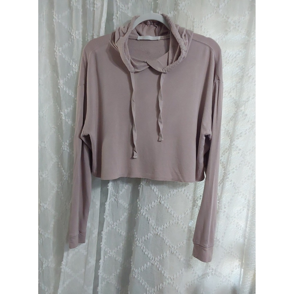 Double Zero Mauve Pink Cropped Hoodie Sweatshirt Raw Hem Small Womens Pullover